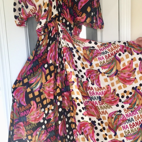 FARM Rio Half and Half Bananatic Print Maxi Dress Tropical Dopamine Dressing - Picture 10 of 16